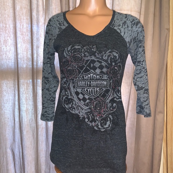 Ray Price Harley Davidson Raleigh North Carolina T-shirt long sleeve embellished - Picture 1 of 9